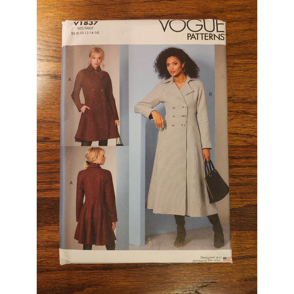 Vogue V1837 Misses Double Breasted Flared Coat Sewing Pattern Size 8-16 Uncut